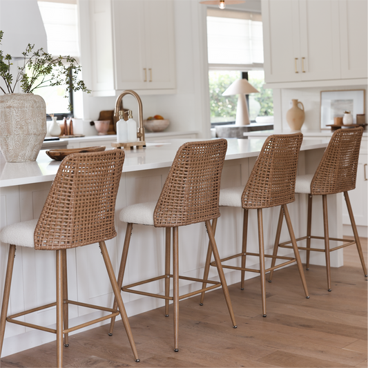 Nice 27" Rattan Upholstered Counter Stool (Set of 2)