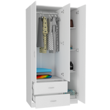 Tuhome Austral Three-Door Armoire with Double Door Hanging Cabinet, Full-Height Shelving Section, Two Spacious Storage Drawers, Modern Multi-Compartment Wardrobe for Organized Bedrooms and Versatile Home Storage