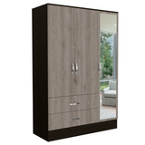 Tuhome Bolton 120 Mirrored Armoire with Metal Hardware, Double Door Cabinet, Two Drawers, Single Door with Mirror, Rods, Modern Storage Solution for Bedroom or Closet