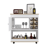 Tuhome Camelia Bar Cart with Lower Panel, Six Bottle Cubbies, One Spacious Cabinet, Functional Serving Station for Home Bars Dining Rooms and Entertainment Spaces with Modern Storage for Bottles Glassware and Accessories