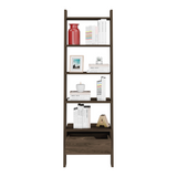 Oslo Ladder Bookcase with Five Spacious Open Shelves, Single Storage Drawer, Four-Leg Modern Frame and Decorative Display Design for Organizing Books, Showcasing Décor and Enhancing Contemporary Living or Office Spaces