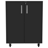 TUHOME Storage Cabinet with Casters, Double Door Design, Two Interior Shelves and Mobile Utility Storage for Garage, Laundry Room or Workspace Organization, Compact Freestanding Cabinet for Everyday Use