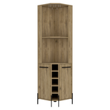 TUHOME Hans Corner Bar Cabinet with Five Built-In Wine Rack, Two Spacious Shelves, Cup Rack and Freestanding Home Bar Storage for Compact Corners, Modern Entertainment and Wine Organization
