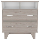 Gentile Double Drawer Dresser, Two Open Shelves, Superior Top