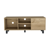Tuhome Tunez TV Stand for TVs up to 43", Modern Entertainment Console with Three Open Shelves and Single Cabinet, Space-Saving Media Storage Unit for Living Room or Bedroom in Stylish Light Oak Finish