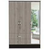 Tuhome Bolton 120 Mirrored Armoire with Metal Hardware, Double Door Cabinet, Two Drawers, Single Door with Mirror, Rods, Modern Storage Solution for Bedroom or Closet