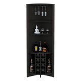 Essential Corner Bar Cabinet , Three Shelves, Eight Wine Cubbies, Two Side Shelves