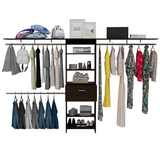 Tuhome Plego Closet System with Four Hanging Rods, Five Shelves, Three Drawers, Adjustable for 69" or 118" Closet Space, Modern Storage Solution