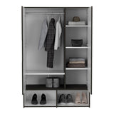 Rosie 59" Tall Armoire with Double-Door Wardrobe Cabinet, Interior Hanging Rod, Five Storage Shelves, Lower Open Shoe Shelves and Modern Space-Saving Bedroom Design for Organized Clothing Storage and Everyday Home Convenience