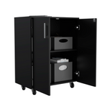 TUHOME Storage Cabinet with Casters, Double Door Design, Two Interior Shelves and Mobile Utility Storage for Garage, Laundry Room or Workspace Organization, Compact Freestanding Cabinet for Everyday Use