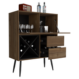 TUHOME Prunus Bar Cabinet with One Storage Cabinet, Two Spacious Drawers, Bottle Racks and Functional Top Surface Offering Modern Organization for Home Entertainment, Cocktail Preparation and Stylish Living or Dining Spaces