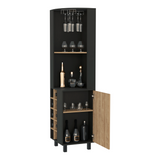Tuhome Kaia 70-Inch Tall Corner Bar Cabinet with Built-In Wine Storage, Ten Bottle Cubbies, Four Shelves, Stemware Rack, Space-Saving Home Bar Furniture for Living Room or Dining Room Organization