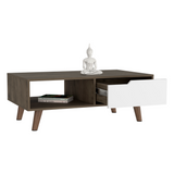 TUHOME Oslo Coffee Table 2.0 with Single Drawer, Open Shelf and Modern Four-Leg Design for Living Room Organization, Stylish Center Table for Books, Magazines and Everyday Home Storage