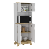 Tuhome Pamplona Microwave Tall Cabinet with Spacious Counter Surface, Multiple Storage Shelves, Upper and Lower Double Door Cabinets, Integrated Cable Management and Large Vertical Design for Modern Kitchens