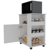 Kitchen Service Cart, Three Side Shelves, Two Interior Shelves, Single Door Cabinet
