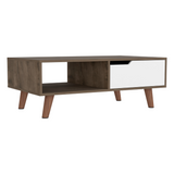 TUHOME Oslo Coffee Table 2.0 with Single Drawer, Open Shelf and Modern Four-Leg Design for Living Room Organization, Stylish Center Table for Books, Magazines and Everyday Home Storage
