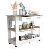 Cala Kitchen Island 46, Six Casters, Two Drawers, Lower Open Shelf