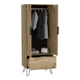 Tuhome Augusta Armoire Closet with Double Door Cabinet, Spacious Hanging Rod Storage, Large Lower Drawer and Interior Shelf, Modern Bedroom Wardrobe Organizer for Clothes, Accessories and Daily Essentials