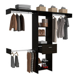Manchester 250 Closet System with Five Open Shelves, Single Storage Drawer, Three Metal Hanging Rods and Expansive Modular Layout for Organized Clothing Display, Functional Wardrobe Storage and Modern Bedroom Efficiency
