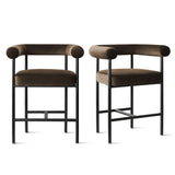 New York 24" Velvet Counter Stool with Arms (Set of 2)