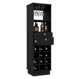 Classic Tall Bar Cabinet with Two Storage Drawers, Dual Display Shelves, Twelve-Bottle Wine Rack and Sturdy Base for Elegant Home Entertaining, Beverage Organization and Sophisticated Modern Bar Furniture Design