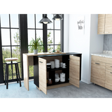 Sicilia Kitchen Island, Two External Shelves, Double Door Cabinets, Three Shelves