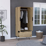 Tuhome Augusta Armoire Closet with Double Door Cabinet, Spacious Hanging Rod Storage, Large Lower Drawer and Interior Shelf, Modern Bedroom Wardrobe Organizer for Clothes, Accessories and Daily Essentials