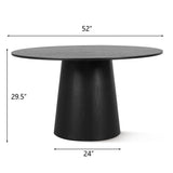Orchid 52" Solid Oak Wood Round Pedestal Dining Table