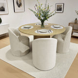 Orchid & Doris 52" Round Natural Dining Table Set for 4 (5-Piece)