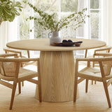 Orchid 52" Solid Oak Wood Round Pedestal Dining Table