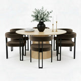 Orchid & Mia 60" Round Velvet Dining Table Set for 6 (7-Piece)