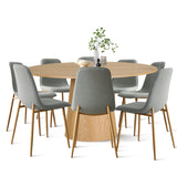 Orchid & Oslo 60" Solid Oak Round Dining Table Set for 8 (9-Piece)
