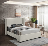 Oxford Mid Century Modern Wingback Bed with Elegant Linen Upholstery and Espresso Legs for Style
