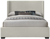 Oxford Mid Century Modern Wingback Bed with Elegant Linen Upholstery and Espresso Legs for Style