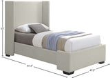 Oxford Mid Century Modern Wingback Bed with Elegant Linen Upholstery and Espresso Legs for Style