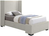 Oxford Mid Century Modern Wingback Bed with Elegant Linen Upholstery and Espresso Legs for Style