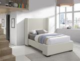 Oxford Mid Century Modern Wingback Bed with Elegant Linen Upholstery and Espresso Legs for Style