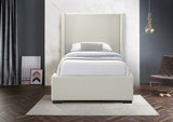 Oxford Mid Century Modern Wingback Bed with Elegant Linen Upholstery and Espresso Legs for Style