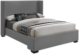Oxford Mid Century Modern Wingback Bed with Elegant Linen Upholstery and Espresso Legs for Style