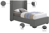 Oxford Mid Century Modern Wingback Bed with Elegant Linen Upholstery and Espresso Legs for Style