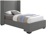 Oxford Mid Century Modern Wingback Bed with Elegant Linen Upholstery and Espresso Legs for Style