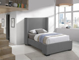 Oxford Mid Century Modern Wingback Bed with Elegant Linen Upholstery and Espresso Legs for Style