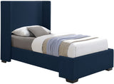 Oxford Mid Century Modern Wingback Bed with Elegant Linen Upholstery and Espresso Legs for Style