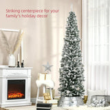 HOMCOM 7.5' Tall Unlit Snow-Flocked Slim Artificial Christmas Tree with Realistic Branches and 738 Tips