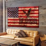 Rustic American Flag Family Name Sign