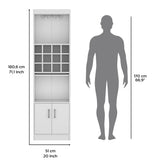 Kevil 71-Inch Tall Bar Cabinet with Pull-Out Tray, 12-Bottle Wine Cubbies, Glass Holder Stemware Rack, Multi-Tier Shelves, Liquor Storage, Adjustable Compartments and Modern Freestanding Design for Home Entertainment