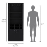 Nero 74-Inch Tall Bar Cabinet with Glass Holder Stemware Rack, 4 Shelves, 10-Bottle Wine Cubbies and Multi-Use Storage, Modern Liquor Cabinet and Home Bar Unit for Organized Display and Sophisticated Entertainment