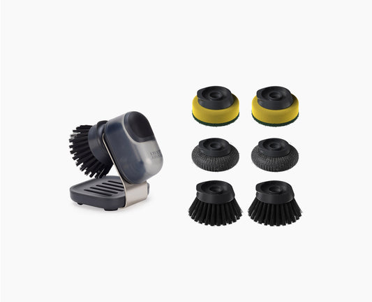SinkTech™ Compact Soap Dispensing Washing-Up Brush with Steel Stand & Extra Heads
