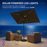 PURPLE LEAF Black Frame Tilting Market Umbrella with Lights Table Umbrella with Base Outside Patio