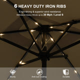 PURPLE LEAF Black Frame Tilting Market Umbrella with Lights Table Umbrella with Base Outside Patio